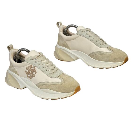 Tory Burch Women's Good Luck Athletic Sneakers SZ 8 Low Top Platform Shoes Beige - Picture 4 of 11
